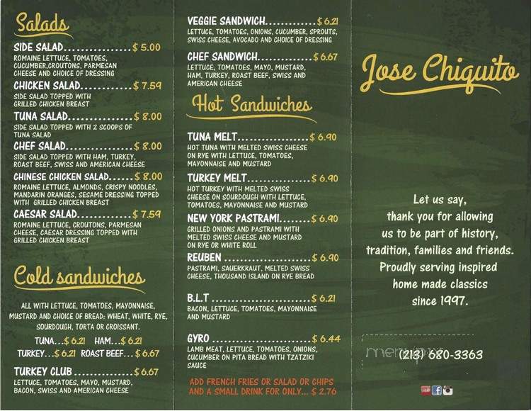 Jose Chiquito - Los Angeles, CA menu_pic