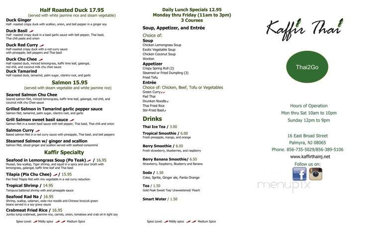 Kaffir Thai - Palmyra, NJ menu_pic