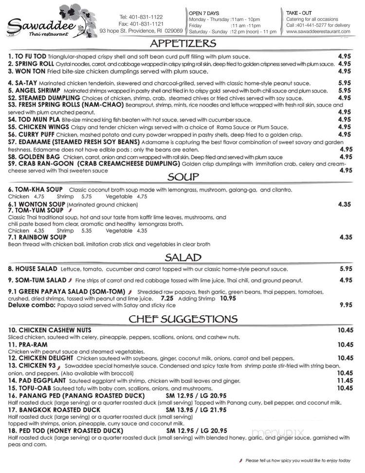Sawaddee Thai Restaurant - Providence, RI menu_pic