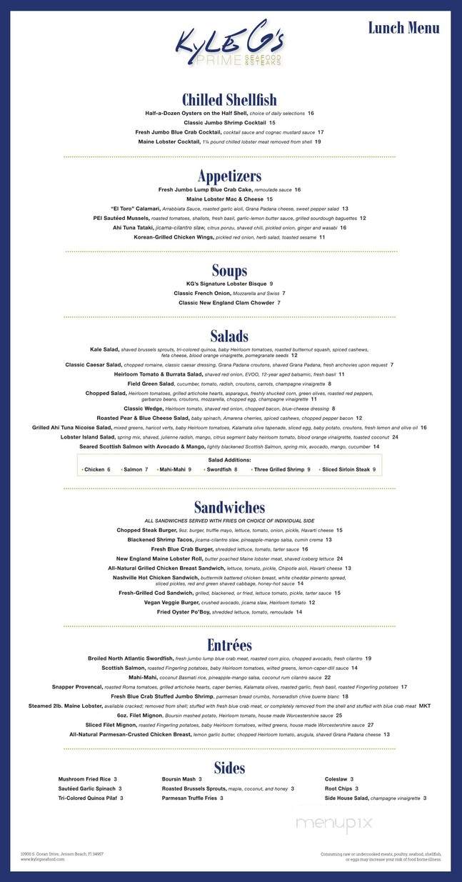 Kyle G's Prime Seafood - Jensen Beach, FL menu_pic