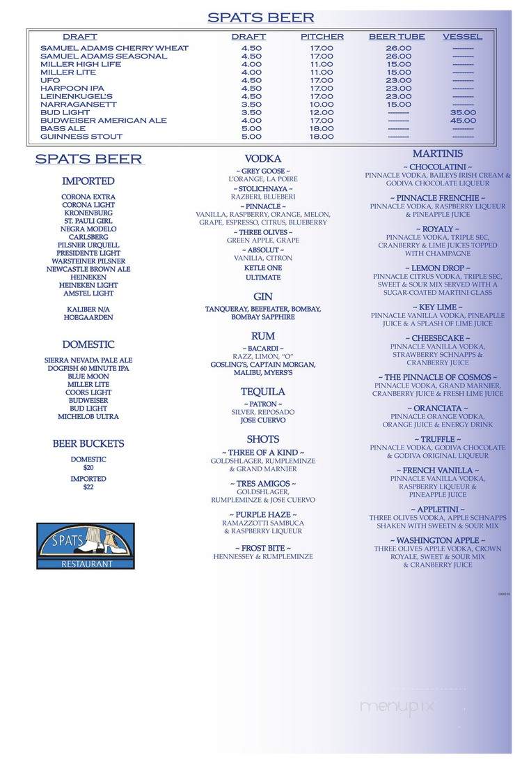 Spats Restaurant and Bar - Providence, RI menu_pic
