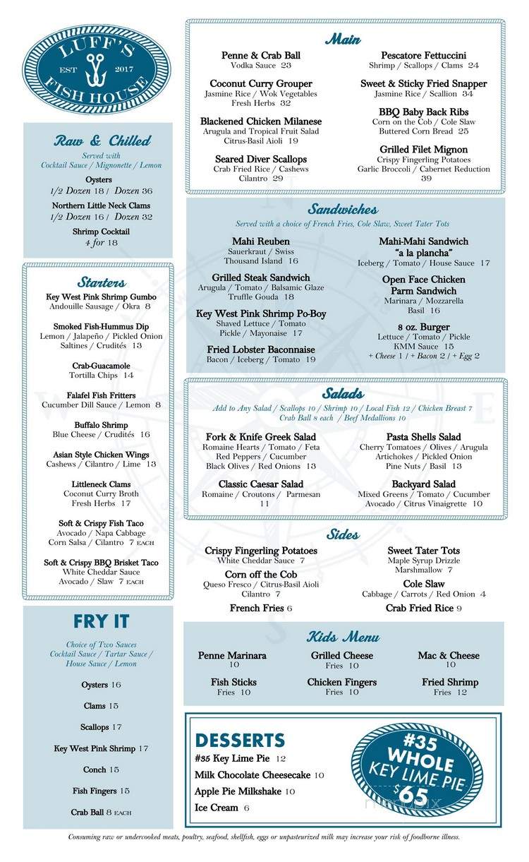 Luff's Fish House - Boca Raton, FL menu_pic
