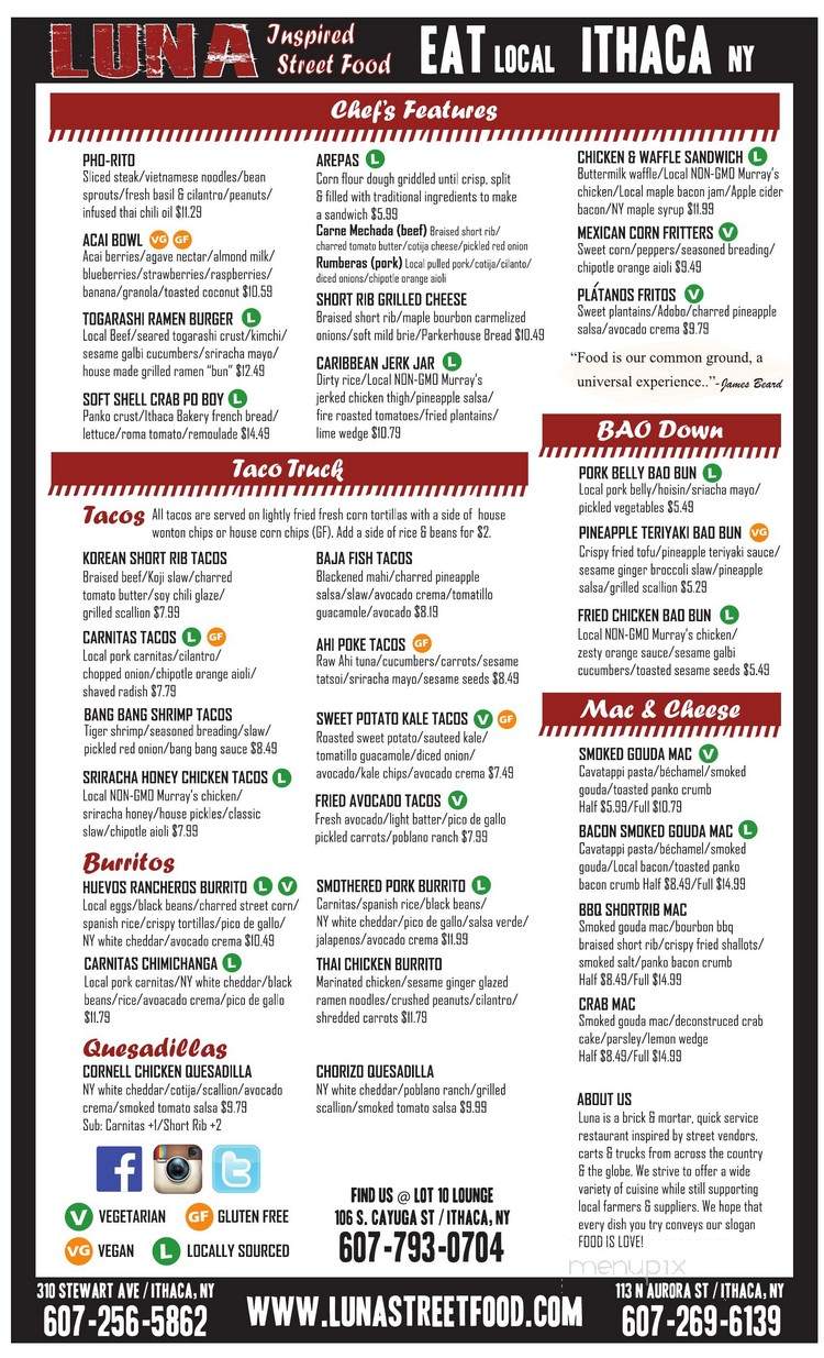 Luna Inspired Street Food - Ithaca, NY menu_pic