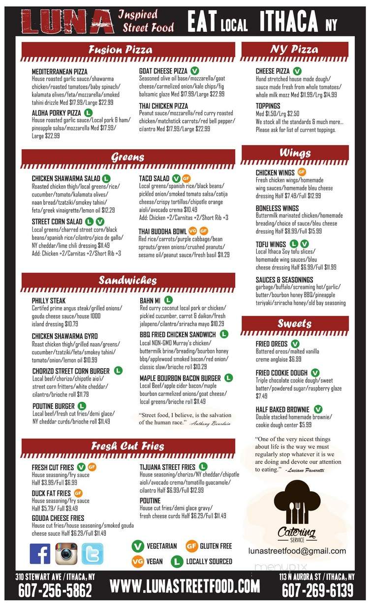 Luna Inspired Street Food - Ithaca, NY menu_pic