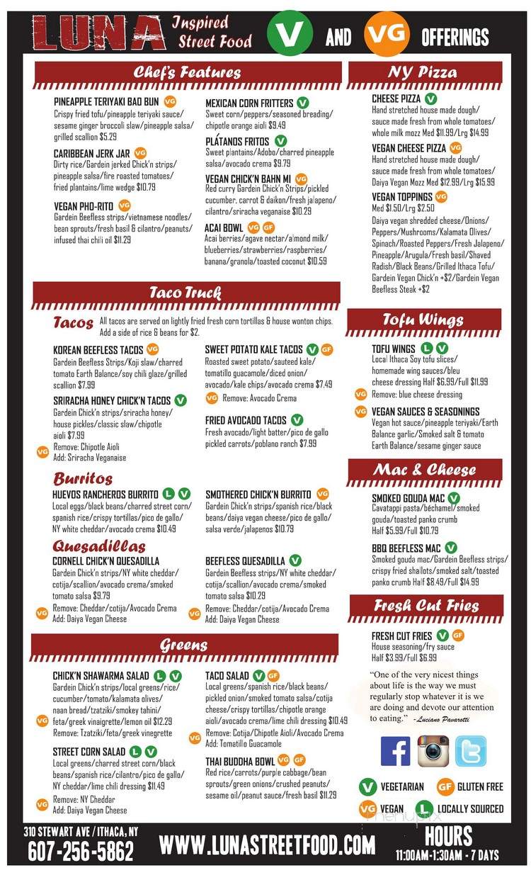 Luna Inspired Street Food - Ithaca, NY menu_pic
