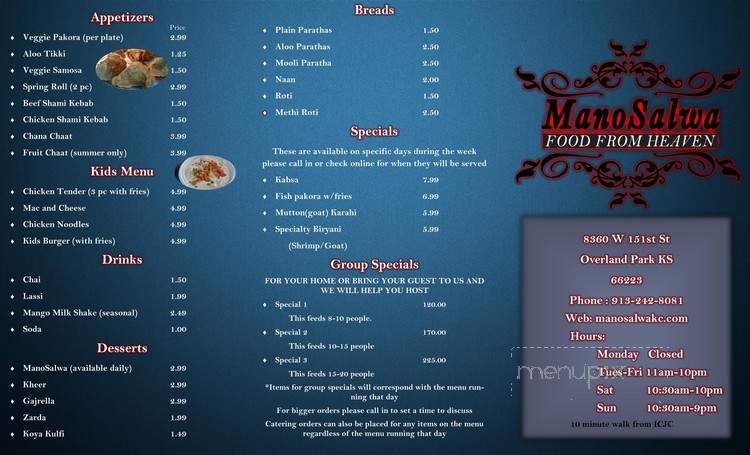 ManoSalwa - Overland Park, KS menu_pic