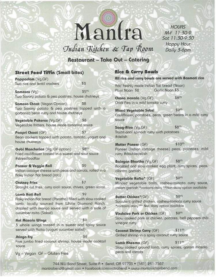 Mantra Indian Kitchen and Tap Room - Bend, OR