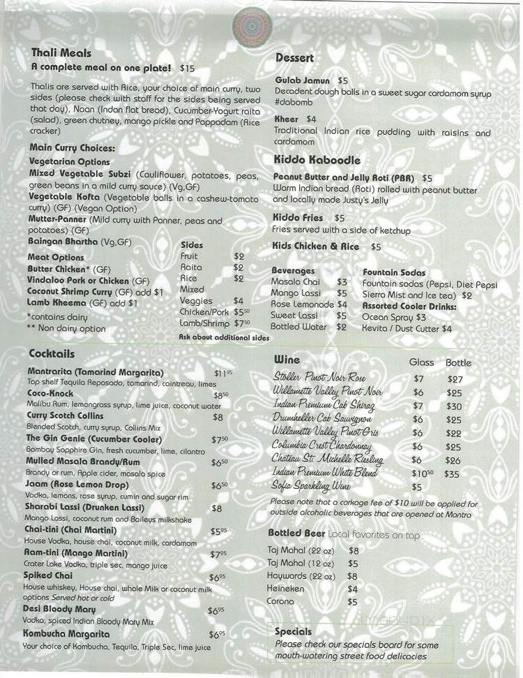 Mantra Indian Kitchen and Tap Room - Bend, OR menu_pic