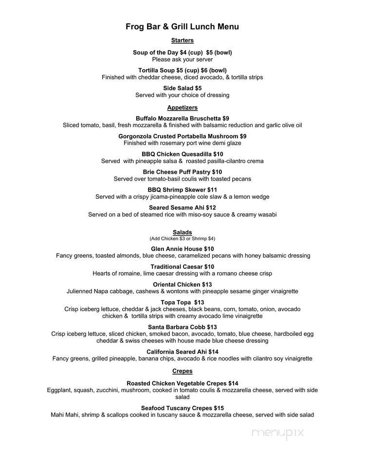 Frog Bar & Grill (Glen Annie Golf Club) - Goleta, CA menu_pic
