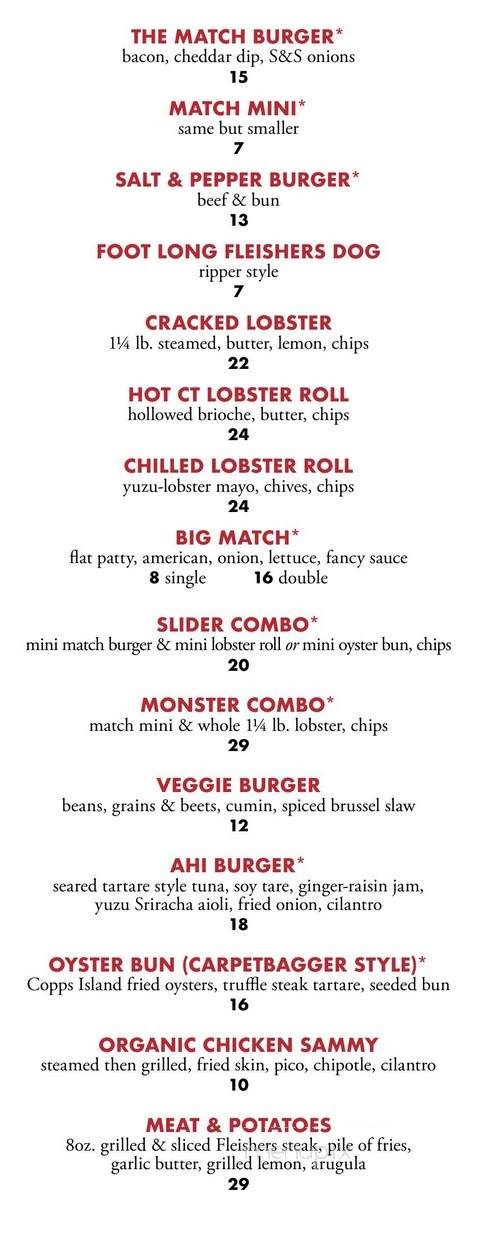 Match Burger Lobster - Westport, CT menu_pic