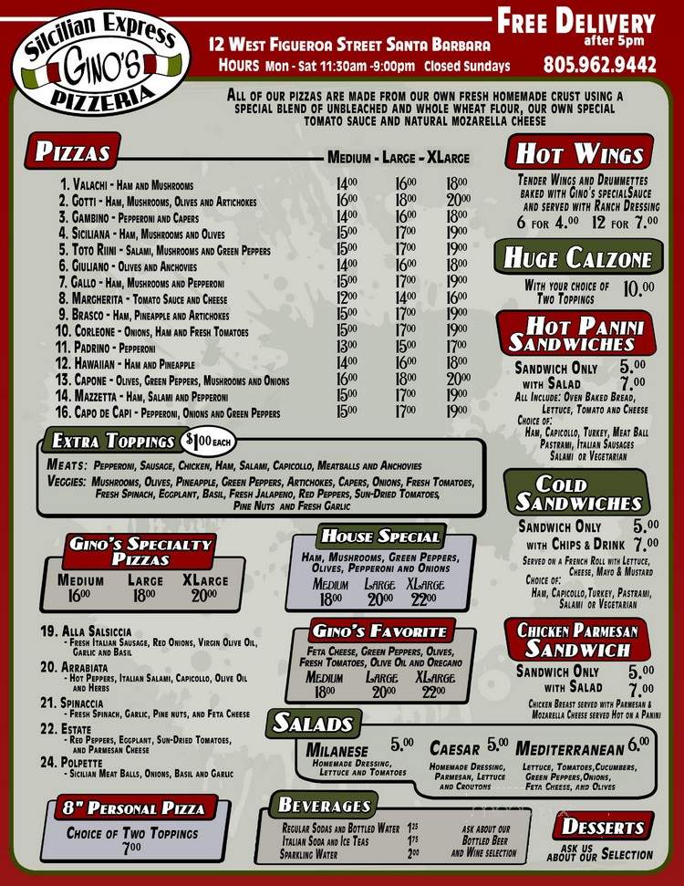 Gino's Sicilian Express - Santa Barbara, CA menu_pic