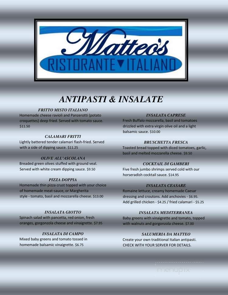 Matteo's Ristorante Italiano - Indianapolis, IN menu_pic