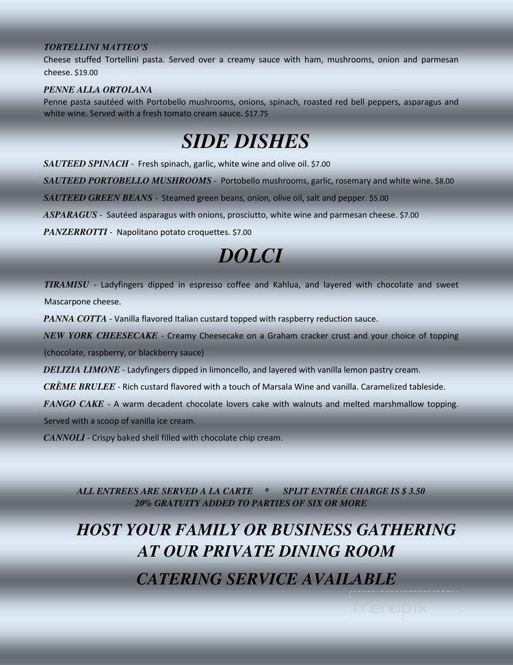 Matteo's Ristorante Italiano - Indianapolis, IN menu_pic