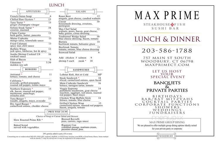 Max Prime Steakhouse, Fish & Sushi Bar - Woodbury, CT menu_pic