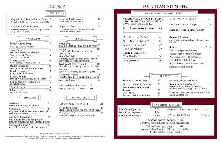Max Prime Steakhouse, Fish & Sushi Bar - Woodbury, CT menu_pic