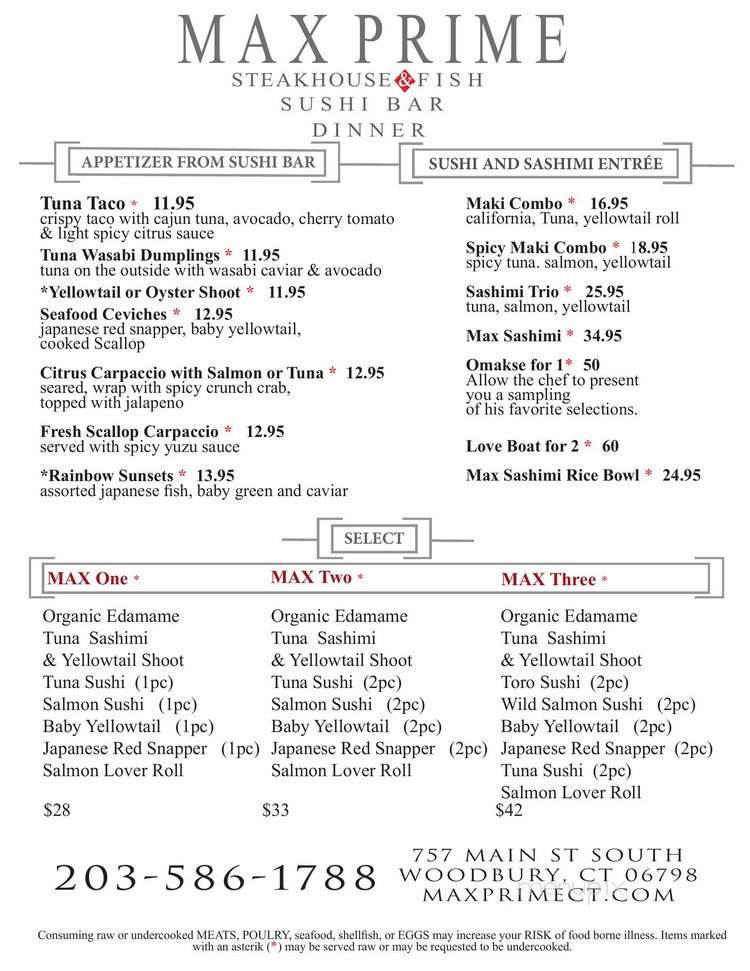 Max Prime Steakhouse, Fish & Sushi Bar - Woodbury, CT menu_pic