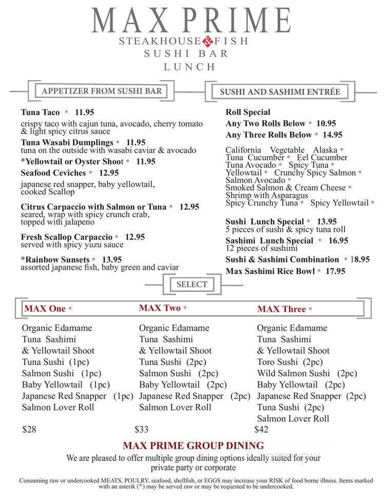 Max Prime Steakhouse, Fish & Sushi Bar - Woodbury, CT menu_pic