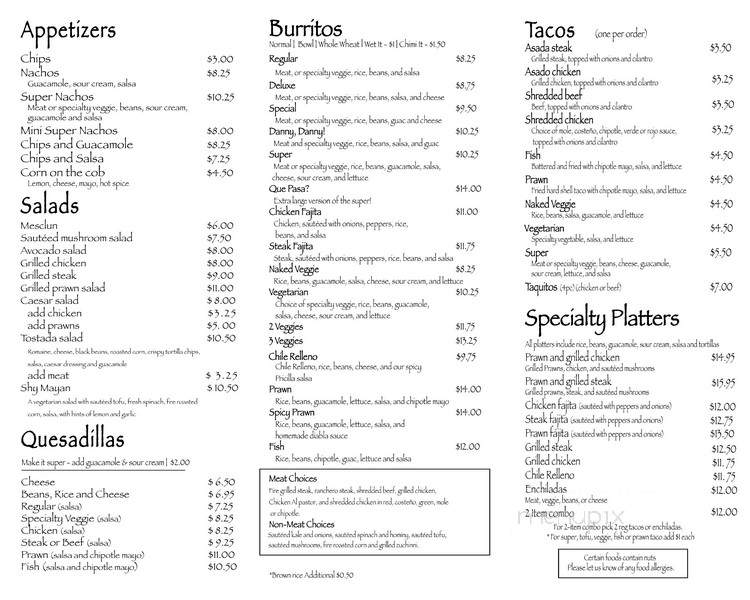 Maya Taqueria - Brooklyn, NY menu_pic
