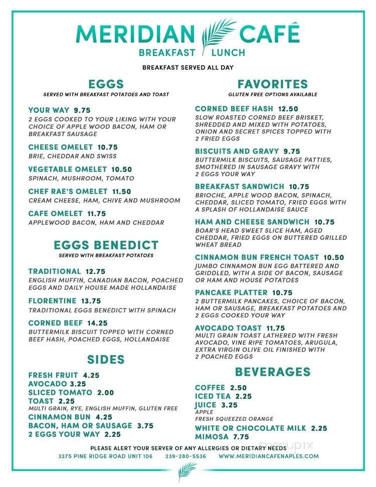 Meridian Cafe - Naples, FL menu_pic