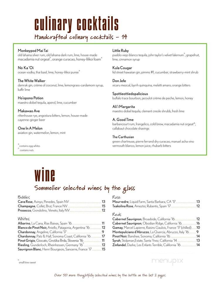 Monkeypod Kitchen - Lahaina, HI menu_pic