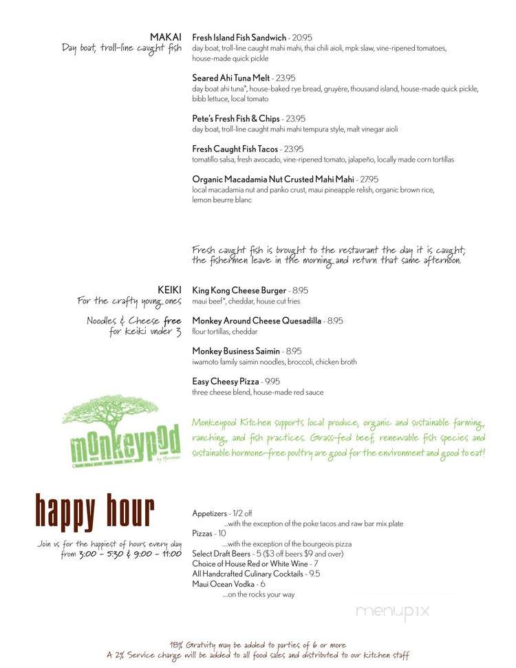 Monkeypod Kitchen - Lahaina, HI menu_pic