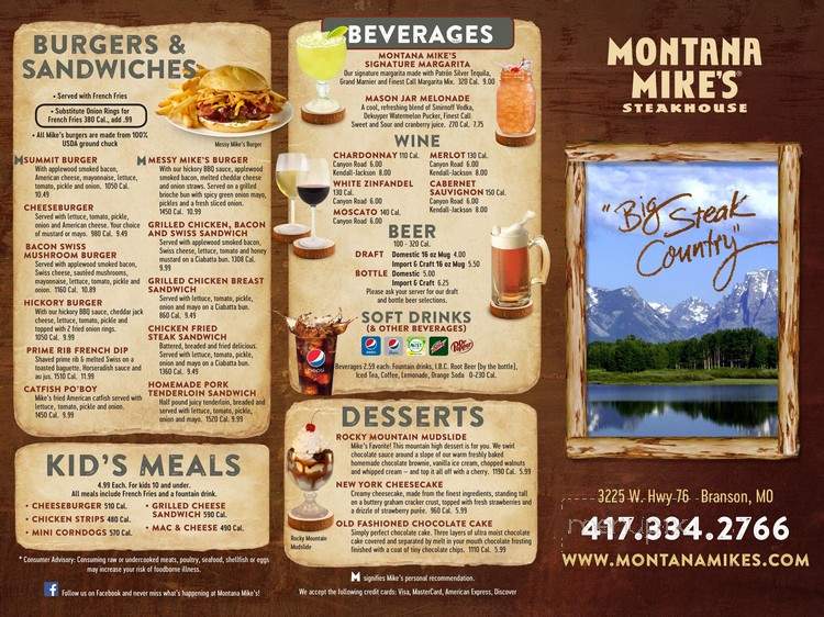 Montanna Mikes 248 - Branson, MO menu_pic