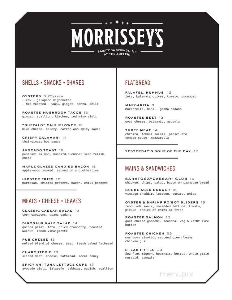 Morrissey's - Saratoga Springs, NY menu_pic