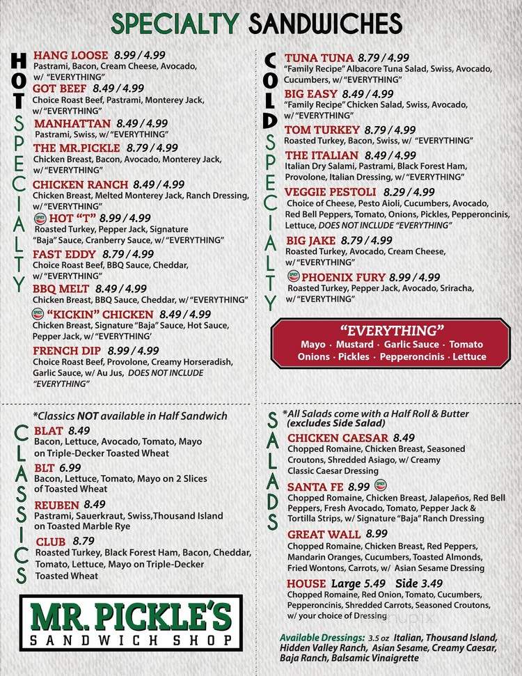 Online Menu of Mr. Pickle's Sandwich Shop, Concord, CA