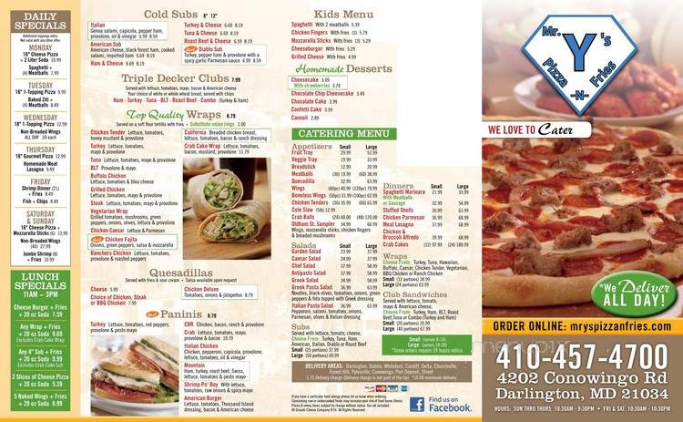Mr. Y's Pizza N Fries, Fallston - Fallston, MD menu_pic