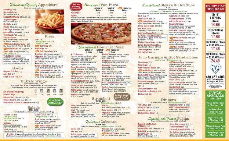 Mr. Y's Pizza N Fries, Fallston - Fallston, MD menu_pic