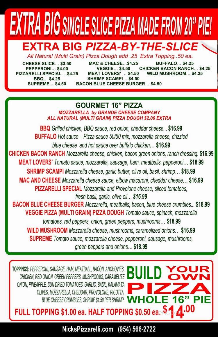 Nick's Pizzarelli - Wilton Manors, FL menu_pic
