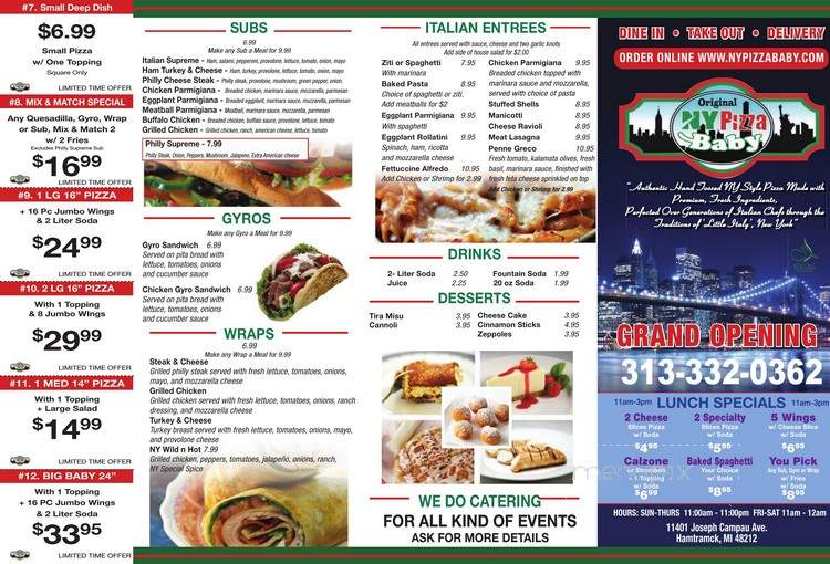 NY Pizza Baby - Hamtramck, MI menu_pic