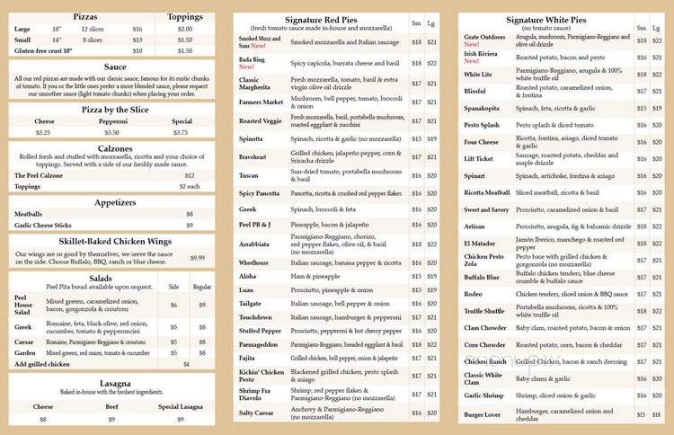 Peel Pizza - Milton, MA menu_pic