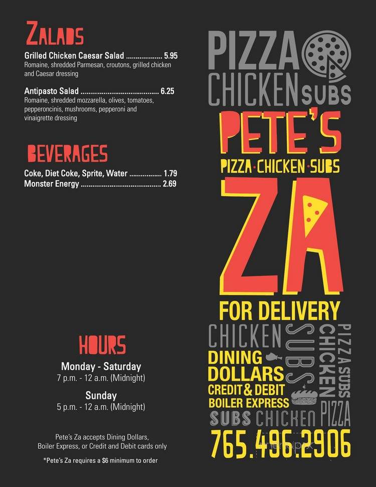 Pete's Za - West Lafayette, IN menu_pic
