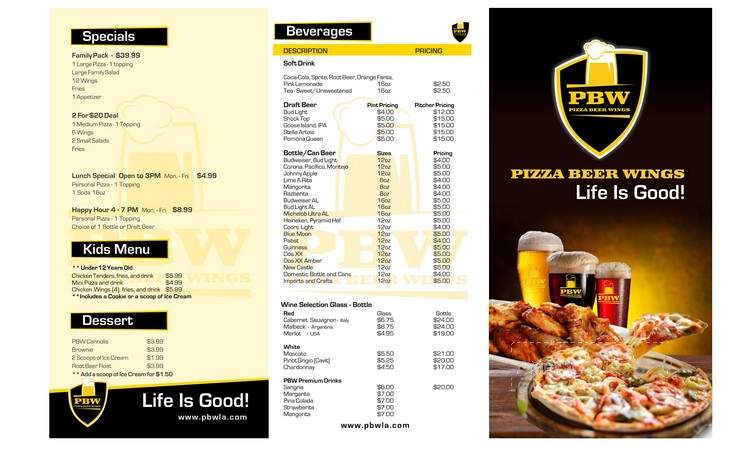 Pizza Beer And Wings - Los Angeles, CA menu_pic