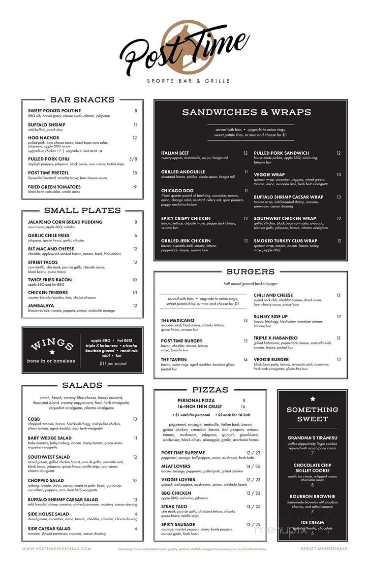 Post Time Sports Bar & Grille - Green Oaks, IL menu_pic