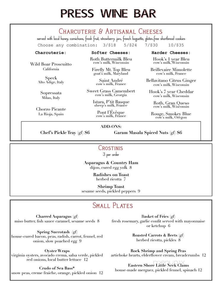 Press Wine Bar - Virginia Beach, VA menu_pic