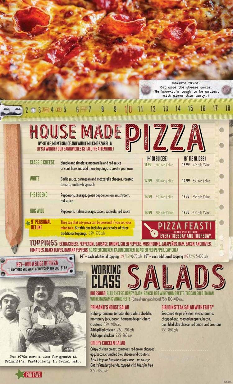 Primanti Bros - Hampton Township, PA menu_pic