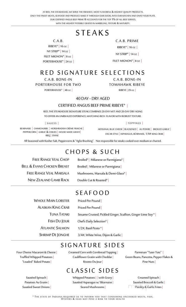 Red The Steakhouse - Indianapolis, IN menu_pic