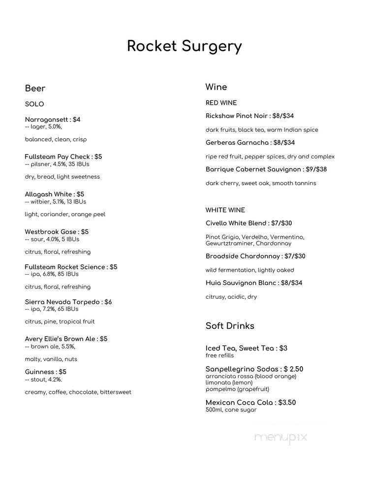 Rocket Surgery - Travelers Rest, SC menu_pic