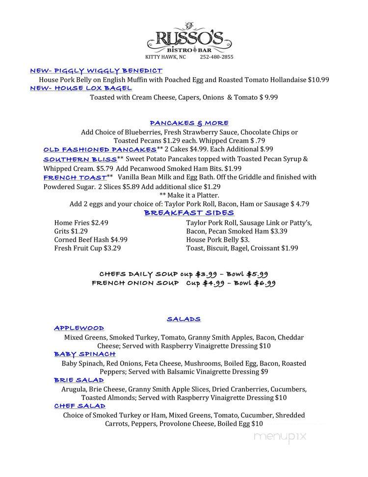 Russo's Bistro & Bar - Kitty Hawk, NC menu_pic