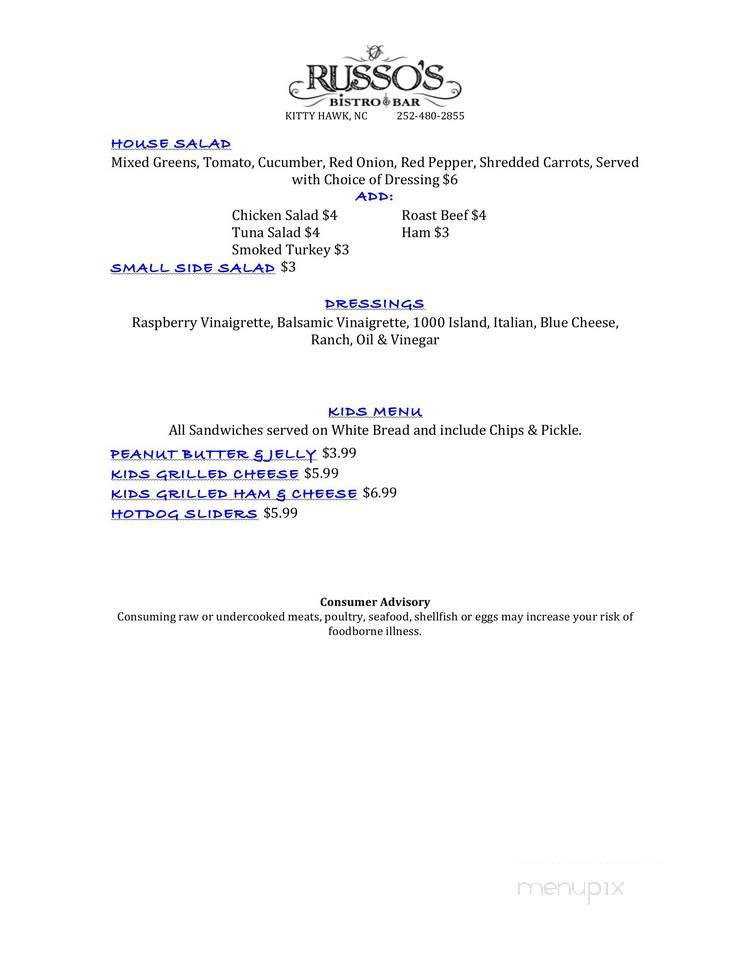 Russo's Bistro & Bar - Kitty Hawk, NC menu_pic