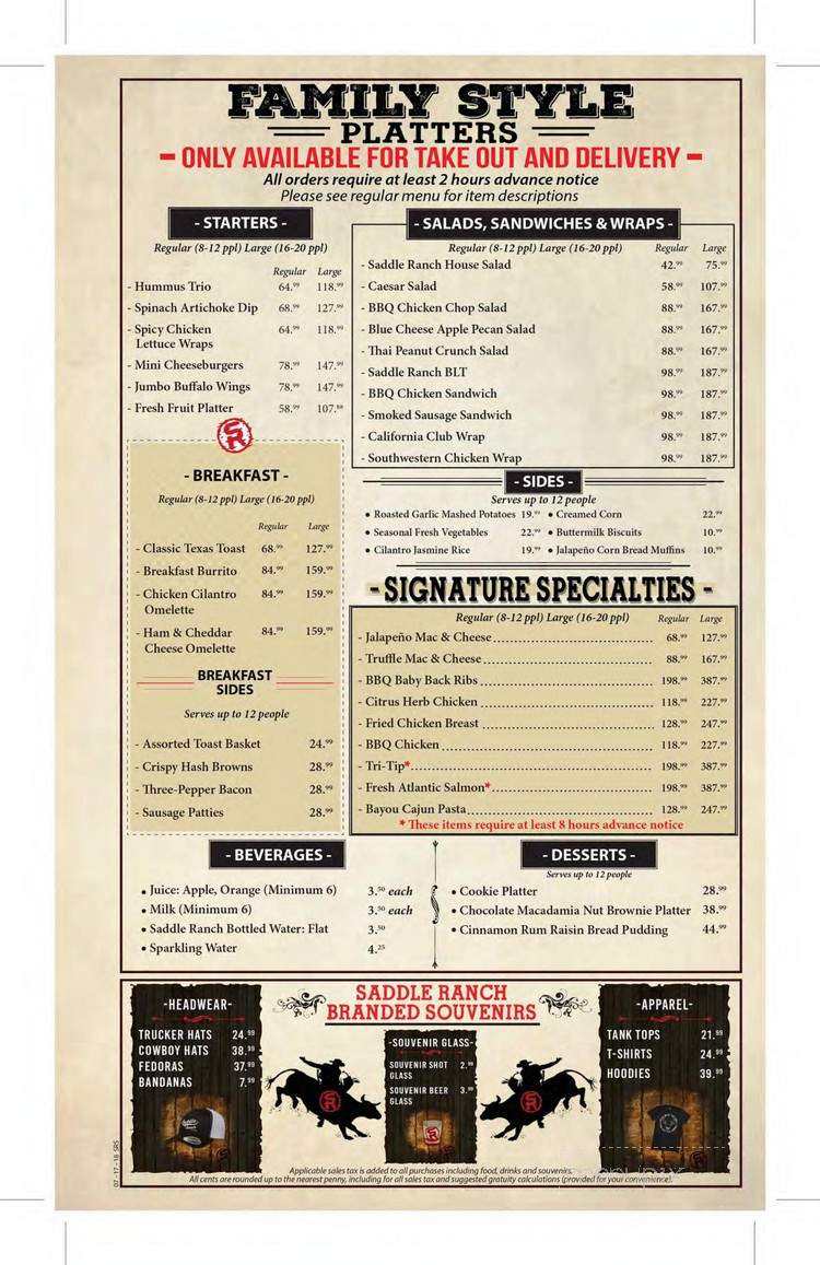 Saddle Ranch Chop House - West Hollywood, CA menu_pic