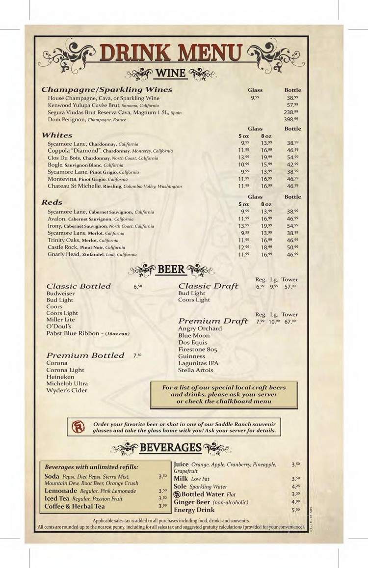 Saddle Ranch Chop House - West Hollywood, CA menu_pic
