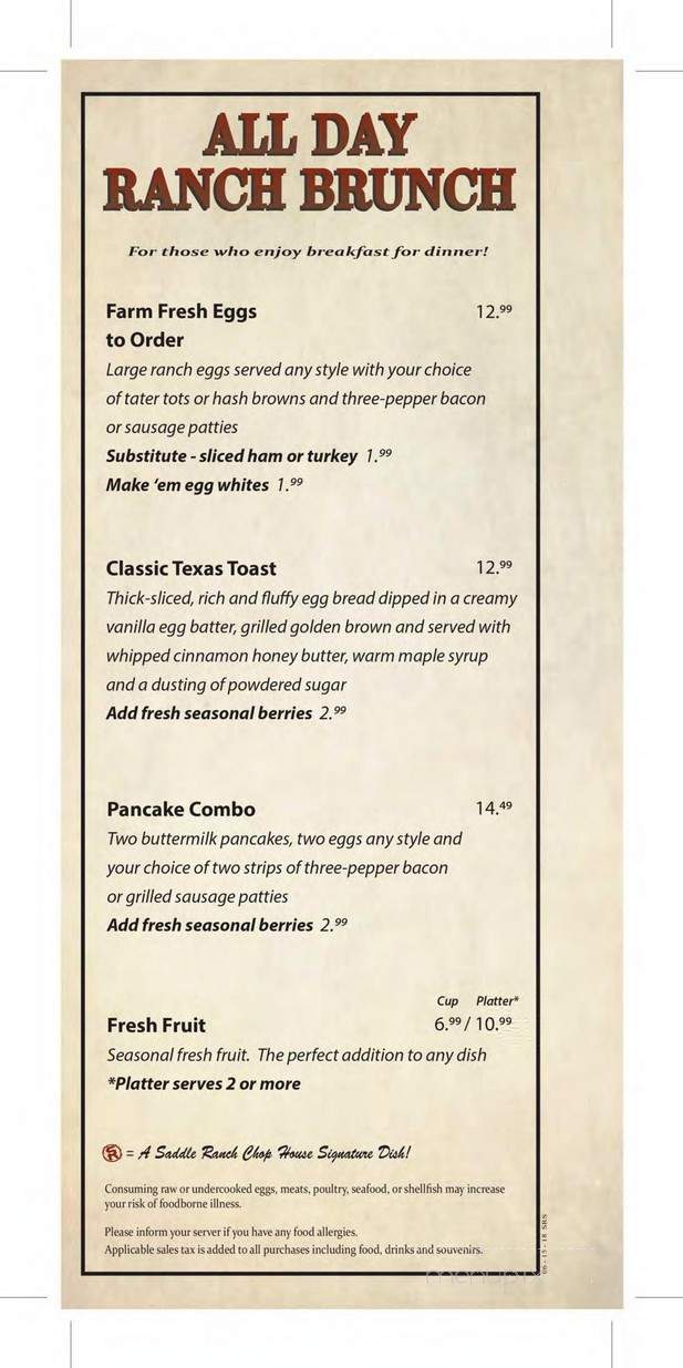 Saddle Ranch Chop House - West Hollywood, CA menu_pic