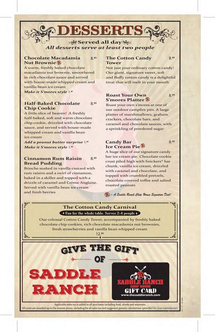 Saddle Ranch Chop House - West Hollywood, CA menu_pic
