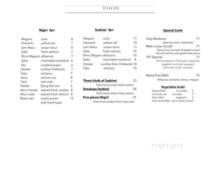 Sake107 - Petaluma, CA menu_pic