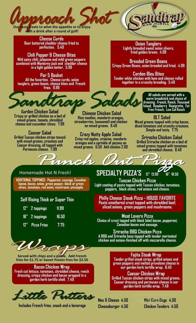Sandtrap Bar & Grill - Phillips, WI menu_pic