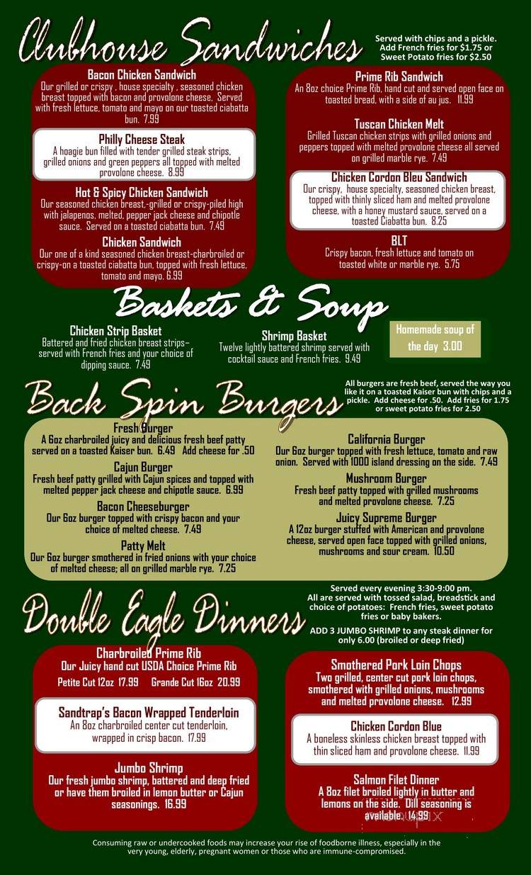Sandtrap Bar & Grill - Phillips, WI menu_pic