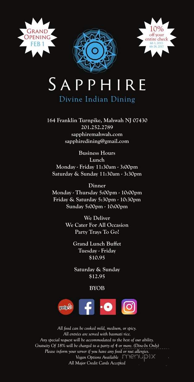 Sapphire Divine Indian Dining - Mahwah, NJ